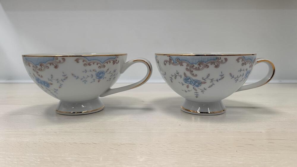 Imperial China Seville Footed Cups Set of 2 Blue Floral Gold Trim Japan
